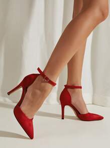 Red Faux Suede Hollow Out Pu Leather Fashion High Heel Shoes For Women - Red - View 1