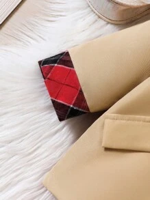 Baby Boy Plaid Raglan Sleeve Hooded Trench Coat - Khaki - View 5