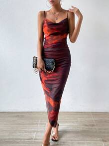 Chiquease Đầm Maxi Cổ Xếp Ly Tie Dye Trang Phục Cho Nữ - Nhiều màu - Xem 1