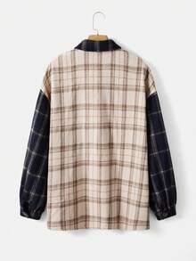 SHEIN EZwear Plus Áo khoác có túi nắp trễ in họa tiết kẻ sọc - Nhiều màu - Xem 2
