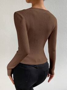 Chiquease Áo len cổ tròn, áo len dài tay, áo chui đầu mùa thu đông. - Cà phê nâu - Xem 2