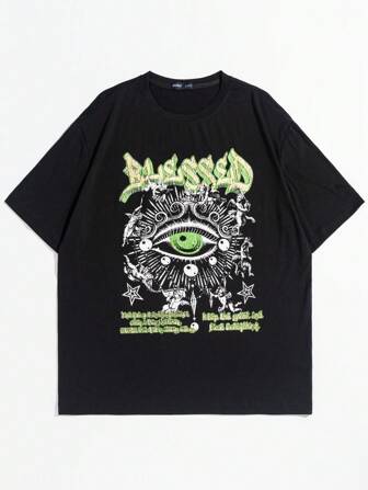 Studio Chunk Männer T-Shirt mit Auge & Buchstaben Grafik,