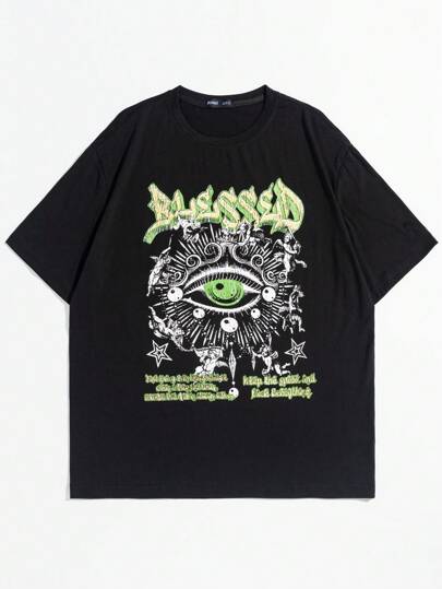 Studio Chunk ROMWE MEN Hombres Camiseta ojo & con estampado de slogan