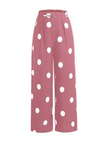 SHEIN Holidaya 大碼波點圖案闊腿褲 - 粉色 - 查看 1