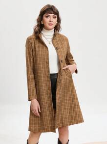 GENKIRA Plaid Print Button Front Coat Fall Cloth For Women - Multicolor - View 3