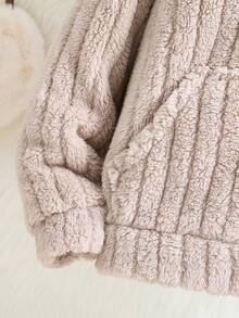 SHEIN Tween Girl Bear Embroidery Zip Up Hooded Teddy Jacket - Apricot - View 3