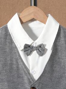 Tween Boy Solid Bow Front Shirt & Pants & Vest Jacket - Grey - View 6