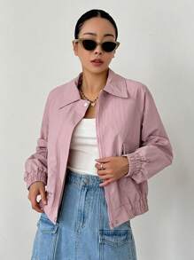 DAZY Flap Pocket Drop Shoulder Zip Up Jacket - Pink - View 4