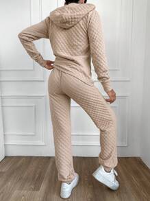 RueChic 素色連帽衛衣和運動褲 - 杏色 - 查看 2