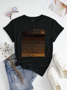INAWLY Đồ họa Chữ cái Áo thun Thả vai - màu đen - Xem 4