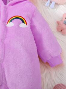 男嬰彩虹刺繡連帽絨毛連身褲 - 紫色 - 查看 4