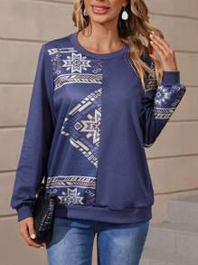 EMERY ROSE Sudadera con estampado geométrico de cuello redondo - Multicolor - Ver 1