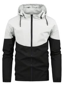 Manfinity Sport Corelite Boyfriend Style Men Two Tone Zip Up Drawstring Hooded Sports Jacket Workout Tops - Grey - View 1