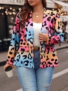 Calvaya Plus Leopard Print Ombre Shawl Collar Blazer - Multicolor - View 3