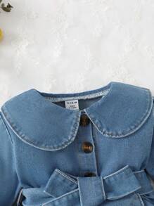 女嬰彼得潘領腰帶牛仔洋裝