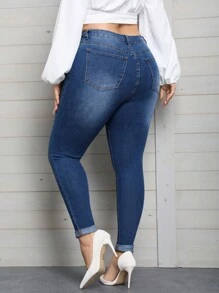 SHEIN Privé Talla grande Jeans ajustados con cremallera - Azul - Ver 2