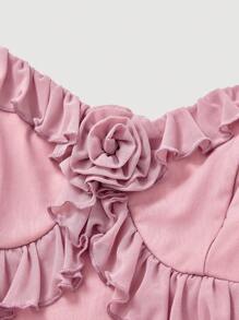 SHEIN MOD Vestido camisola fruncido con ribete de volantes - Rosa - Ver 3