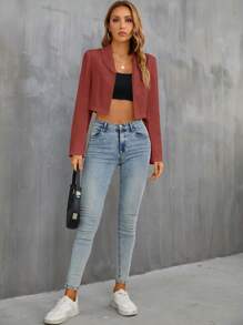 SHEIN Privé 青果領開門襟短版西裝 - 粉色 - 查看 4