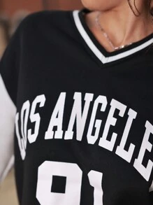 SHEIN Unity Letter Graphic Colourblock Drop Shoulder Sweatshirt - Black and White - View 5