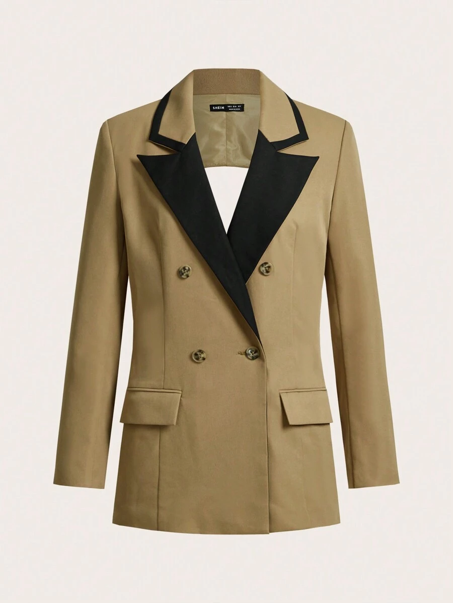 SHEINNeu Contrast Panel Double Breasted Blazer - Multicolor - View 1