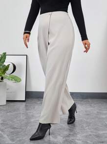 SHEIN Privé 大碼圍裹下擺長褲 - 杏色 - 查看 3