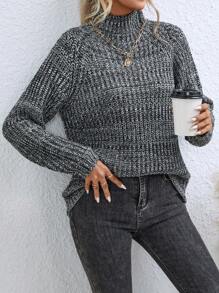 SHEIN LUNE 高領插肩袖雜色針織套頭毛衣 - 灰色 - 查看 5