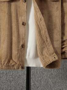 SHEIN Con trai Chi tiết về Flap Áo khoác vải nhung Không có áo len - Màu Khaki - Xem 7