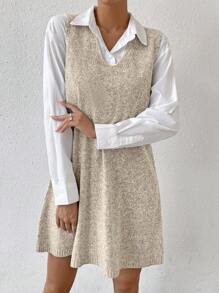 Calvaya 女士毛衣連衣裙 - 杏色 - 查看 5