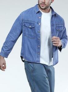 Manfinity Homme Men Plus Flap Pocket Denim Shirt