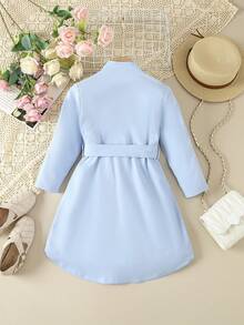 SHEIN 女小童雙排釦高低下擺腰帶風衣外套