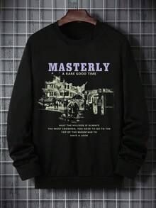 Manfinity Homme Loose Fit Men's Slogan Graphic Drop Shoulder Pullover Sweatshirt - Black - View 6
