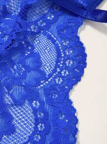 Exotic-Bondage Floral Lace Cut-Out Teddy Bodysuit With 1pair Hand Ring, Lingerie - Royal Blue - View 7