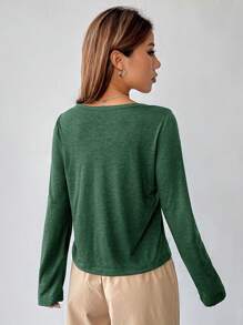 SHEIN EZwear 缺口領素色T恤 - 墨綠色 - 查看 2