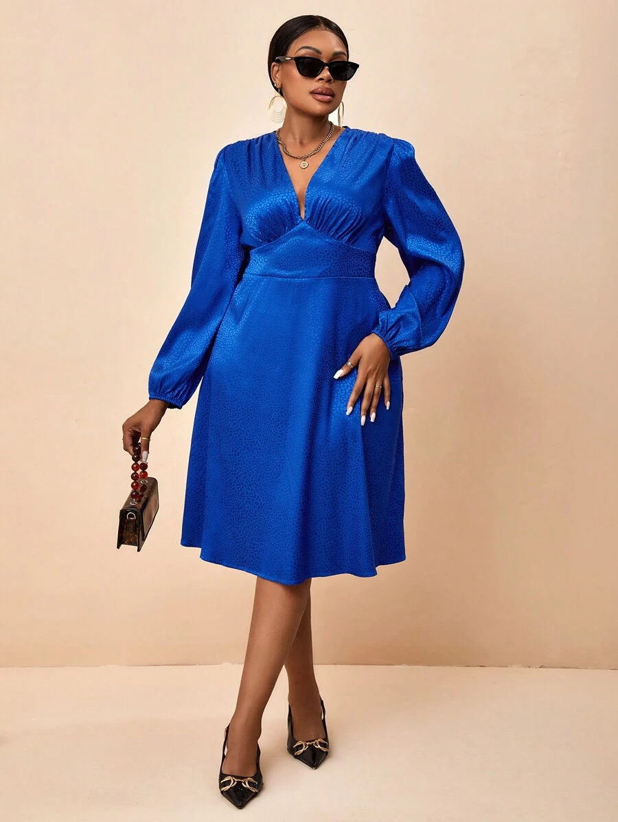 Celure Hơn Cổ Lao Tay áo lồng đèn Đầm - Màu xanh lam - Xem 1