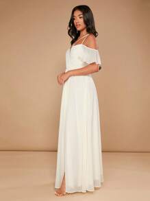 SHEIN Belle Cold Shoulder Split Thigh Bridesmaid Dress - Beige - View 7