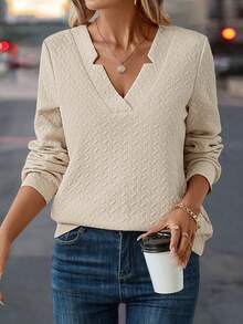 SHEIN LUNE Chất rắn Cổ có Lỗ hổng Áo nỉ - Màu be - Xem 4