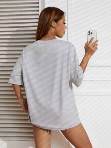 SHEIN EZwear Letter Graphic Drop Shoulder Tee - Grey - View 2