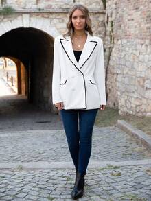 SHEIN LUNE Tương phản ràng buộc Đôi ngực Áo vest - trắng - Xem 4