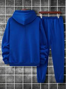 Manfinity Homme 男士字母圖案抽繩連帽衫和運動褲 - 藍色 - 查看 2