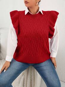Celure Plus Christmas 1pc Ruffle Trim Cable Knit Sweater Vest - Red - View 1