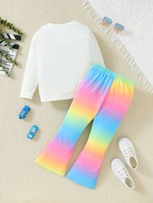 SHEIN 女小童汽車和字母圖案運動衫和漸層喇叭褲