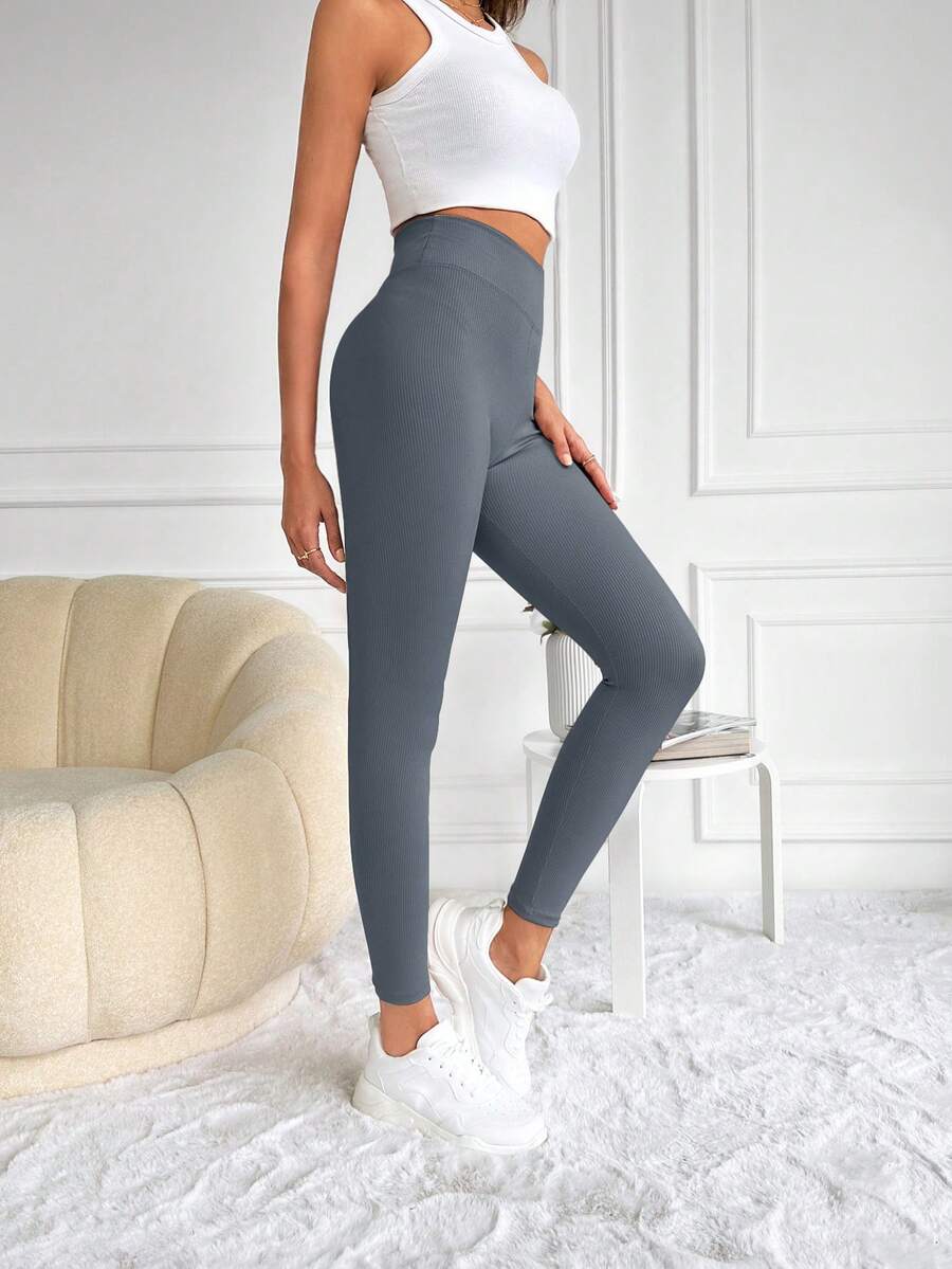 RueChic Solid Wideband Waist Leggings - Grey - View 1