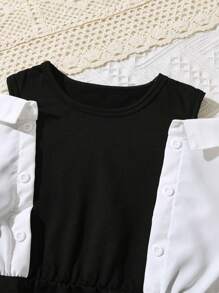 SHEIN Garota Jovem Dois Tons Ombro Frio Cordão Ao Lado Tubo 2 Em 1 Vestido