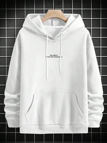 男士波浪&標語圖案袋鼠口袋抽繩連帽衫 - 白色 - 查看 2