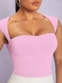 Silquee Top tank escote corazón unicolor - Rosa - Ver 3