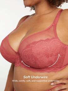 LUVLETTE 加上性感内衣全覆盖蕾丝胸罩 - 紅色 - 查看 4