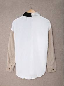 DOKOTOO Colorblock Flap Pocket Drop Shoulder Corduroy Coat - Black and White - View 2