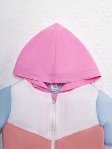 女嬰撞色拉鏈開襟連帽夾克和運動褲 - 彩色 - 查看 4