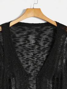 SHEIN EZwear Áo len cardigan hở vai cỡ lớn cho lễ Halloween - màu đen - Xem 3