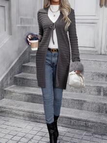 SHEIN LUNE 毛茸茸袖口前繫帶開襟衫 - 灰色 - 查看 4